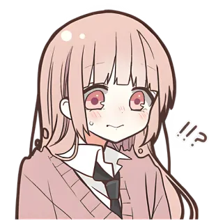 🧐 cdf98ef7 !!? Anime, Meisje, Vraag, Uitroepteken, Cartoon, Sticker, Blozen, Schattig telegram sticker