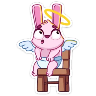 👼 9a7ad6c9 天使, 兔子, 小兔子, 翅膀, 光环, 尿布, 卡通 telegram sticker