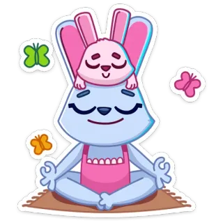 ☺️ eb03cbc4 兔子, 瑜伽, 冥想, 卡通, 动物, 可爱, 蝴蝶, 小兔子 telegram sticker