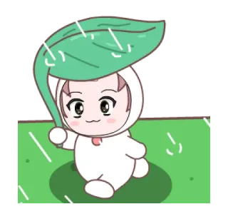 🙁 4125ed39 卡通, 雨, 叶子, 可爱, 角色, 插图 telegram sticker