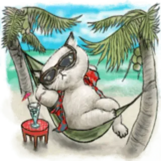 🍹 ed3103d1 고양이, 해먹, 해변, 휴가, 휴식, 열대의, 선글라스, 음료 telegram sticker
