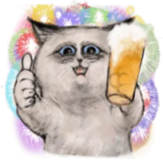 👍 fb6bd457 고양이, 맥주, 엄지 척, 알코올, 파티, 축하 telegram sticker