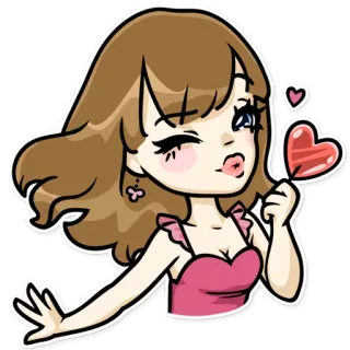 😘 c4de8dc0 만화, 여자, 하트, 윙크, 사랑, 귀여운 telegram sticker