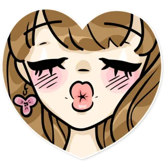 😚 e1c8e2a4 하트, 만화, 소녀, 키스, 사랑, 로맨틱, 볼터치, 애니 telegram sticker