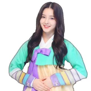 😁 01b655af Nancy женщина, ханбок, корейский, традиционная одежда, улыбка, портрет whatsapp sticker