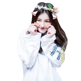 ❤️ 73f4a51a FRIEND! женщина, венок из цветов, милый, сердечко пальцами, улыбка, K-pop whatsapp sticker