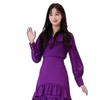 👋 f153f214 женщина, фиолетовое платье, машет рукой, человек, актриса, приветствие whatsapp sticker