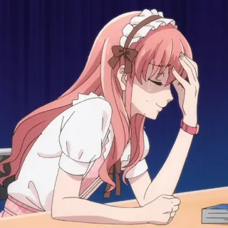 🎀 8da0b770 anime, crying, sad, pink hair, maid outfit, anime girl telegram sticker