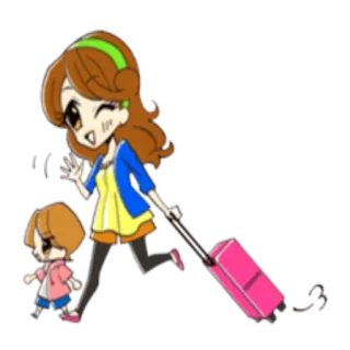 🎒 5f6ecb3d 女性, 子供, 荷物, 旅行, 漫画, アニメ telegram sticker