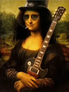 🤨 4a39de78 Mona Lisa Mona Lisa, gitar, kacamata hitam, musik, seni, potret whatsapp sticker