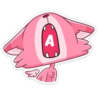 😮 a497e395 A animal, cat, pink, letter, yawning, sticker, cartoon, cute telegram sticker