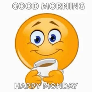🤨 7d570ac0 GOOD MORNING HAPPY MONDAY selamat pagi, selamat hari senin, emoji, kopi, senin, salam telegram sticker