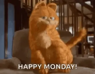🤨 949cd3b2 Garfield HAPPY MONDAY! Garfield, kucing, senin, humor, kartun, bahagia telegram sticker