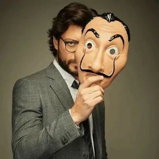 🚬 ee033b7f Professor Money Heist 纸钞屋, 教授, 面具, 达利面具, 角色, 剧集 whatsapp sticker