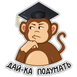 🤔 c0169bda ДАЙ-КА ПОДУМАТЬ scimmia, pensando, laurea, tocco, ponderare, russo telegram sticker