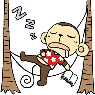 😴 d6192b0a 猴子, 睡觉, 吊床, 书, 卡通, 动物 telegram sticker