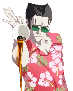 ☕ 8df3dae6 mężczyzna, koszula hawajska, kawa, okulary przeciwsłoneczne, anime telegram sticker