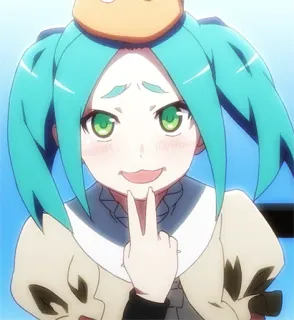 ☺️ 958b9529 dziewczyna anime, postać z kreskówki, znak pokoju, gest obraźliwy, niebieskie włosy telegram sticker