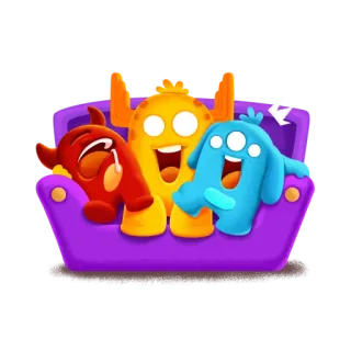 🙀 98768114 Dibujos animados, Monstruos, Sofá, Amigos, Feliz, Mono whatsapp sticker