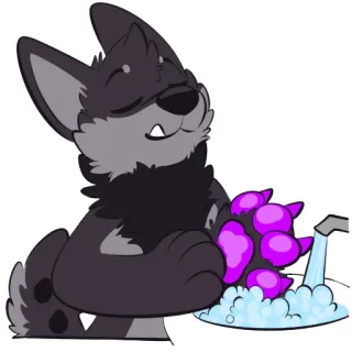 🧼 3b9b4d91 หมาป่า, ซักผ้า, สีม่วง, สัตว์, น้ำ, น่ารัก telegram sticker