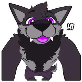 😋 82b241bb HI หมาป่า, เฟอร์รี่, ทักทาย, สัตว์, การ์ตูน telegram sticker