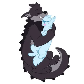 🥄 f804731c เฟอร์รี่, หมาป่า, กอด, ความรัก, น่ารัก, การ์ตูน telegram sticker