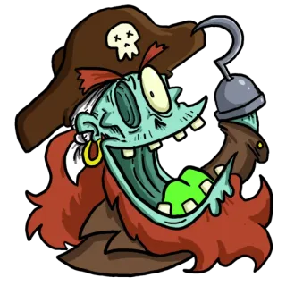 😄 c22b2350 bajak laut, kartun, tengkorak, topi bajak laut, kait bajak laut, zombie telegram sticker