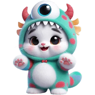 🥺 c4f125da 猫, モンスター, かわいい, 子猫, 動物, コスチューム, アニメ, 隻眼 telegram sticker