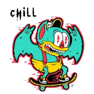 🤔 13f5c019 CHILL 卡通, 角色, 滑板, 放松, 怪物, 滑板 whatsapp sticker