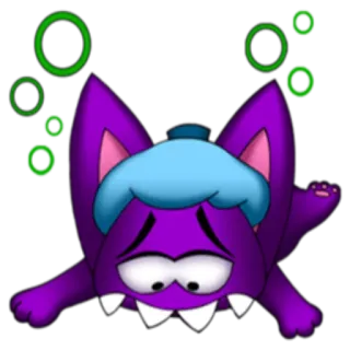 🤢 e6ef82ca 만화, 아픈, 보라색, 캐릭터, 동물, 슬픈 telegram sticker