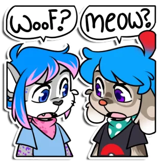 🐶 377411c8 Woof? meow? Фурри, Животные, Собака, Кошка, Речевой пузырь, Мультфильм, Милый, Вопрос, Искусство whatsapp sticker