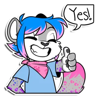 👍 4101412d Yes! большой палец вверх, да, позитивный, одобрение, пушистый, мультфильм whatsapp sticker