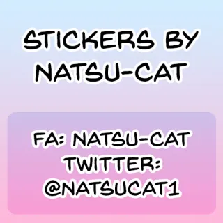 ❤ 63db01cf STICKERS BY NATSU-CAT
FA: NATSU-CAT
TWITTER:
@NATSUCAT1 стикеры, Нацу-кот, FA, Twitter, имя пользователя whatsapp sticker