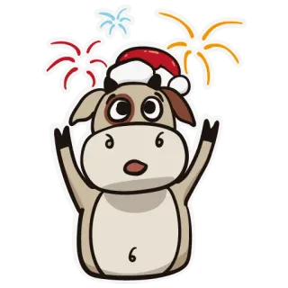😯 0eb097ed vache, bonnet de père Noël, fête, feux d'artifice, animal dessin animé, vacances, festif, nouvel an, noël telegram sticker