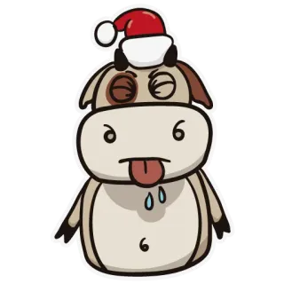 😝 74372f7b vache, dessin animé, animal, bonnet de Noël, idiot, langue tirée telegram sticker