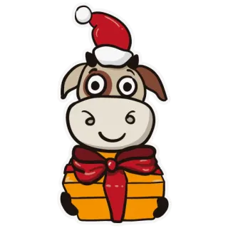🎁 7c44d039 vache, noël, cadeau, vacances, festif, dessin animé, animal, bonnet de noël telegram sticker