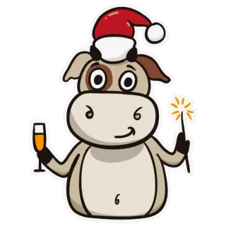 🥂 cb131aa1 vache, noël, bonnet de père noël, étincelle, fête, dessin animé, animal, festif telegram sticker