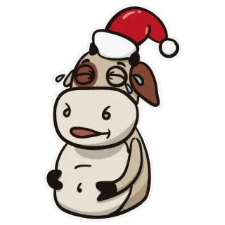 😂 d84c5d9c vache, animal, dessin animé, bonnet de Noël, Noël, fête, autocollant telegram sticker