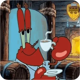 😴 60a642f8 Mr. Krabs Spongebob Squarepants mr krabs, spongebob, kartun, kepiting, kopi, minum, laut whatsapp sticker