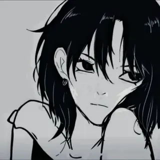 ❄️ 2cd86e1b Anime, Dessin animé, Femme, Noir et blanc, Fille, Portrait telegram sticker