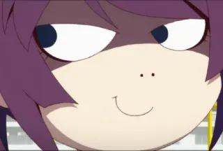 😏 7dd36425 Anime, Cartoon, Gesichtsausdruck, Charakter, Lila Haare telegram sticker