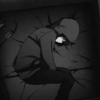 🥱 396e70b6 sedih, anime, anak laki-laki, hoodie, monokrom, emosional whatsapp sticker