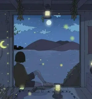 🥱 9fa2731f malam, bulan, bintang, jendela, damai, pemandangan, langit, lentera whatsapp sticker