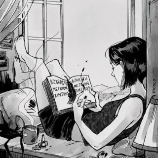 🥱 c14bd362 AZARATH METRION ZINTHOS wanita, buku, jendela, membaca, seni, ilustrasi, Picolo whatsapp sticker