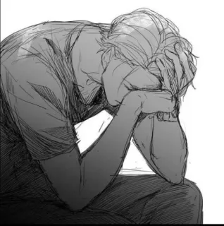 🥱 eed56475 kesedihan, keputusasaan, depresi, melankolis, duka, sakit emosional, sketsa, pria, duduk whatsapp sticker