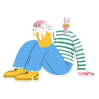 🎲 d3d62106 person, sitting, easter, bunny ears, celebration, cake, stripes, casual telegram sticker