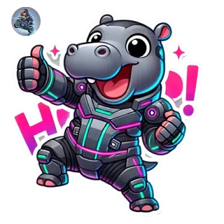 🤪 209743b0 Hippo! hippo, animal, cartoon, futuristic, robot, thumbs up whatsapp sticker