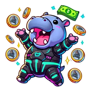 🤩 26fef8fc hippo, money, cartoon, coins, cyborg whatsapp sticker
