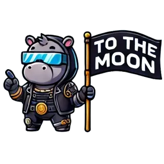 🤌 f225b43b TO THE MOON hippo, crypto, moon, flag, cartoon, finance, meme whatsapp sticker