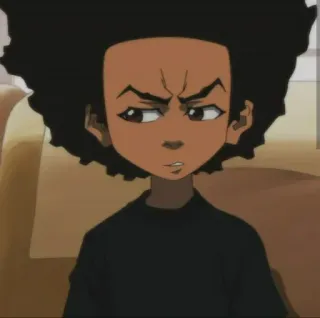😒 9732c6ca Huey Freeman The Boondocks Huey Freeman, The Boondocks, cartone animato, anime, personaggio, serio, arrabbiato telegram sticker